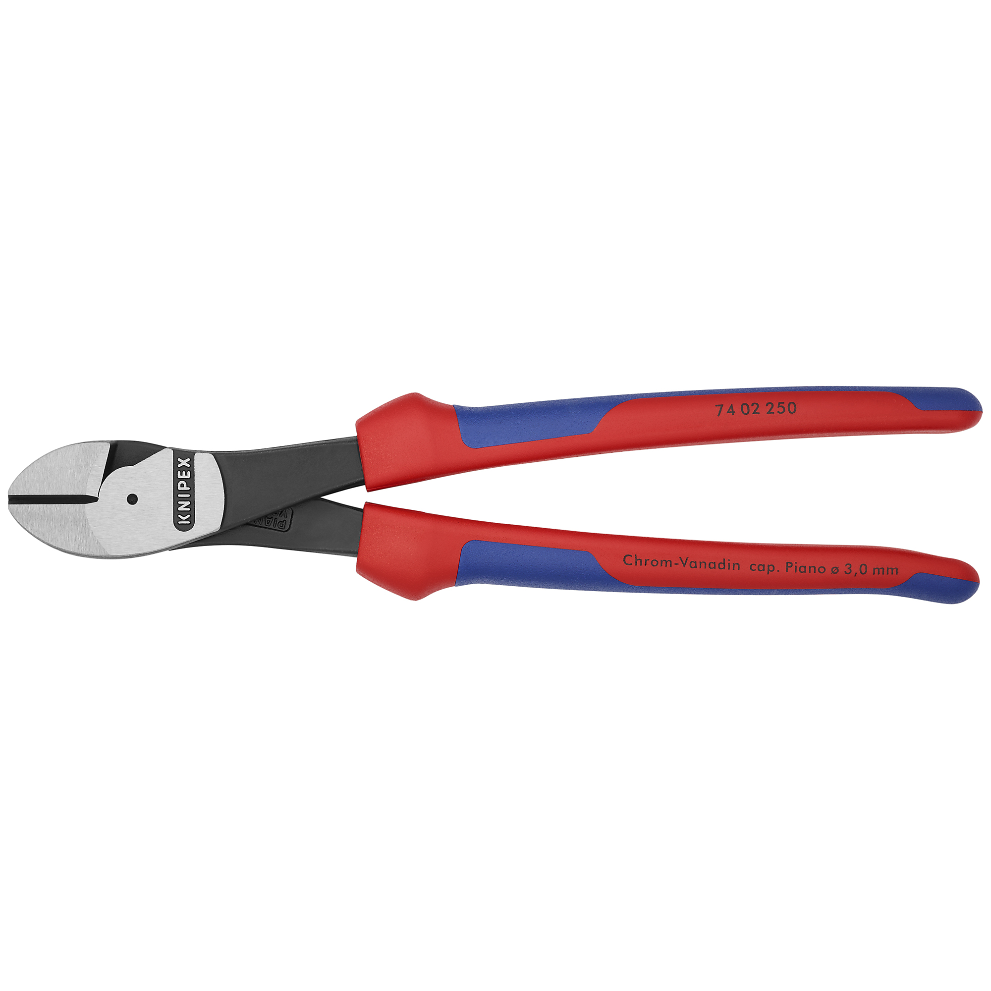 KNIPEX High-Leverage Diagonal Cutters, 10in., 0.188in. Jaw Capacity, Comfort Grip, Steel, Model# 74 02 250